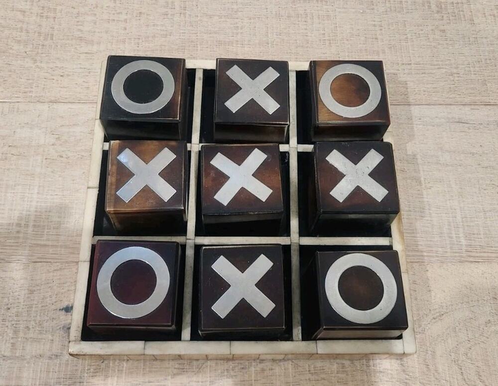 Pier One Wood & Metal Tic Tac Toe Game 8.25” Tabletop Decor Modern
